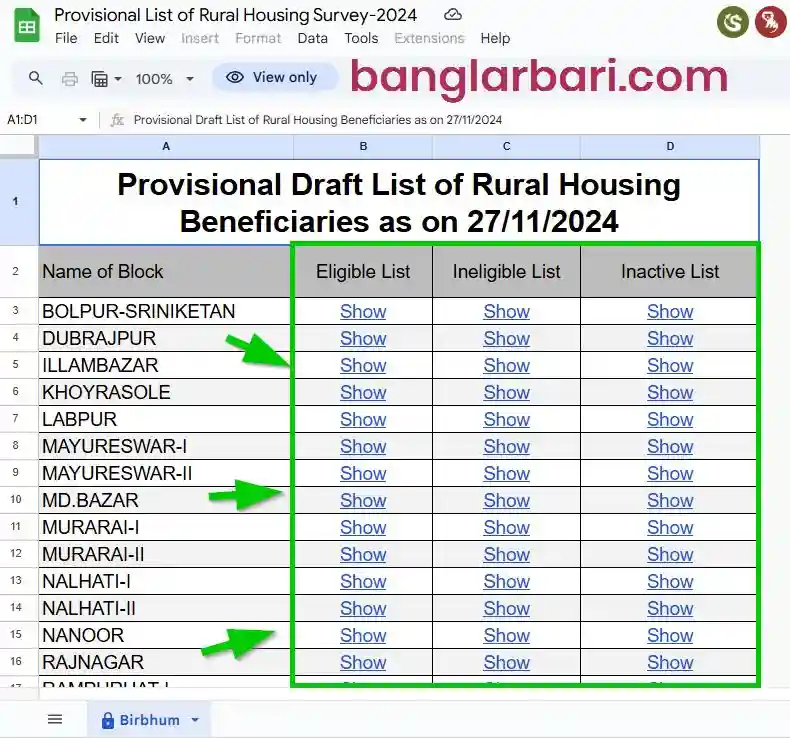 Birbhum Banglar Bari List Download 2025