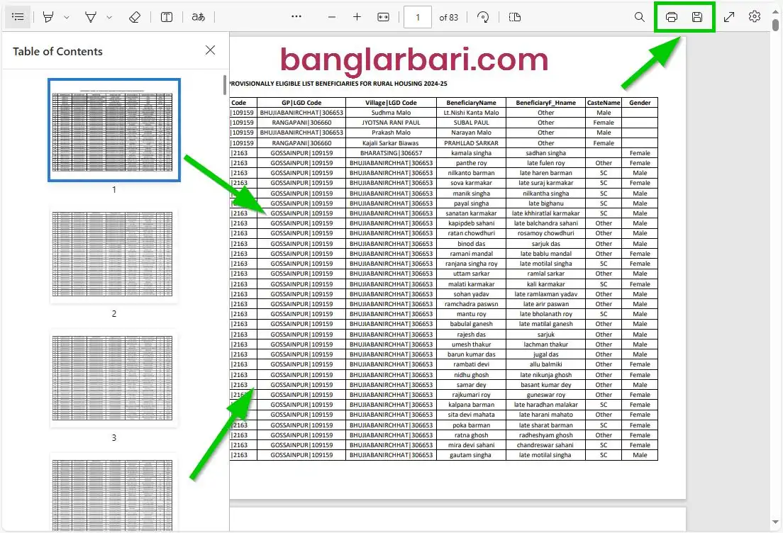 Jalpaiguri Division Banglar Bari List 2025 PDF Download