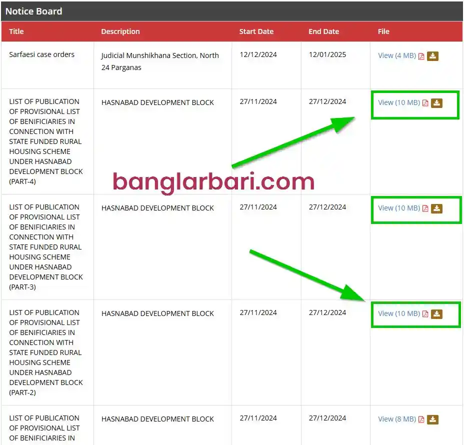 North 24 Parganas Banglar Bari List Announcements 2025