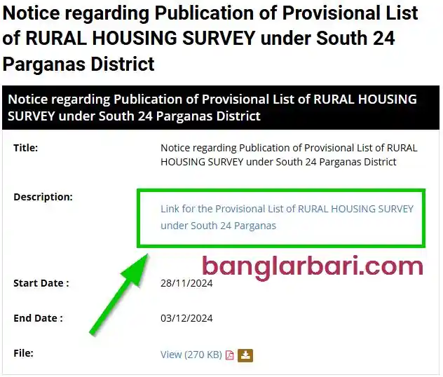 South 24 Parganas Banglar Bari List Announcements 2025